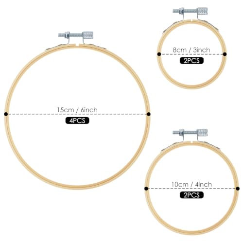 Image of TINDTOP 8 Pieces Embroidery Hoops, Bamboo Frame Circle Cross Stitch Hoop Ring Embroidery Hoops Set for Embroidery and Cross Stitch (3IN*2 + 4IN*2 + 6IN*4)