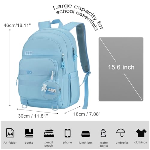 Image of YAMTION Cute School Backpack for Teen Girls,Laptop Backpack Fits 15.6Inch Notebook,Casual Bookbag for Teens High School College Work Travel,Blue