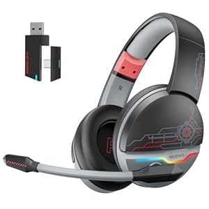 NUBWO G08 Dual Wireless Gaming Headset with Mic for PS5, PS4, PC, Mobile & Tablet | 2.4GHz Wireless & Bluetooth 5.3 | 100 Hr Battery | 50mm Drivers | Lightweight & RGB Lighting – DarkRed
