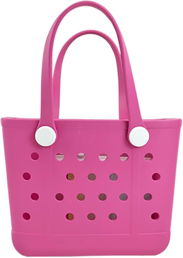 UeKeKicg Small Beach Tote Bag, Waterproof Rubber Beach Tote Bag, Washable Durable Open Travel Totes for Boat Pool Sports