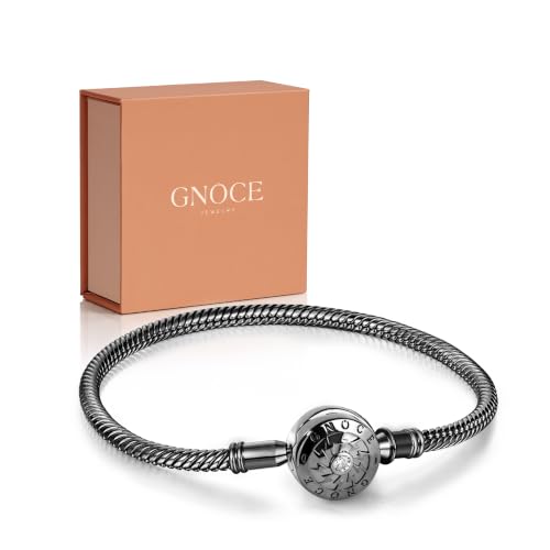 Image of GNOCE Charm Bracelet S925 Sterling Silver Black /Rose Gold /Gold Plated DIY Snake Chain The Moment I Meet You Basic Charm Bracelet Bangle with Clasp