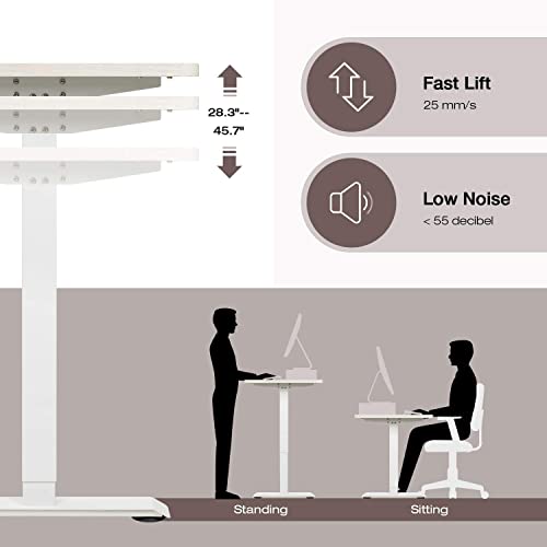 Homall Electric Height Adjustable Standing Desk 55 X 28 Inches Computer Desk Stand Up Home Office Workstation Desk T-Shaped Metal Bracket Desk With Wood Tabletop And Memory Settings （White） #TOP2