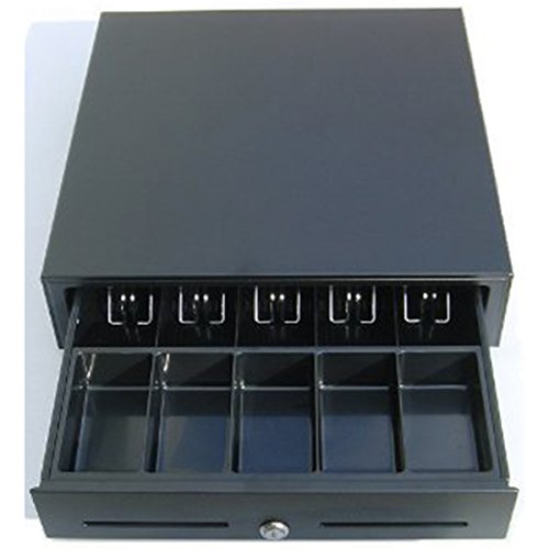 2xhome - Large Cash Drawer, 5 Sections for Coins, 5 Sections for Bills with Metal Holders, 2 Slots, Heavy Duty, 12V, Micro Switch, RJ-11/RJ12, Printer Driven, Black