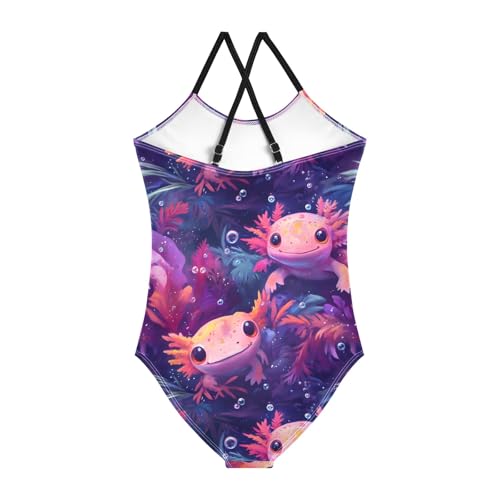 Girls Swimsuit Salamander Seaweed Bubbles Pattern One Piece Swimwear2