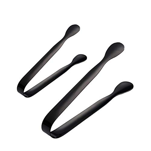 Sugar Tongs, 2pcs U-Shaped Ice Tongs Stainless Steel Candy Tongs Mini Serving Tongs Appetizers Tongs Small Kitchen Tongs for Wedding Birthday Party Kitchen Bar Cafe Black