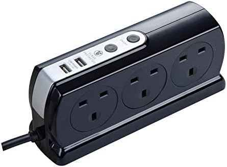 Masterplug SRGDSU62PB-MP Six Socket Switched Inline Power Surge Protected Extension Lead with Two USB Charging Ports, 2 Metres, Gloss Black, 6.2 cm*8.7 cm*20.6 cm