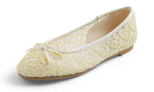 Image of FEVERSOLE Round Toe Lace Ballet Crochet Flats Women's Comfy Breathable Shoes