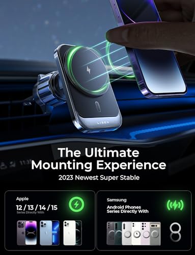 image for LISEN for MagSafe Car Mount Charger for iPhone 15, 15W Wireless Univer