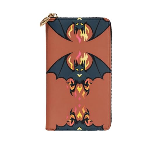 Women's Long Cash Wallet, PU Leather Elegant Clutch Change Purses with Zipper, Travel, Gifts (Blazing Bat Print)2