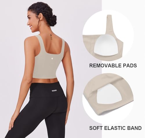 Image of PINSPARK Sports Bra for Women Square Neck Longline Tank Top with Built in Bra
