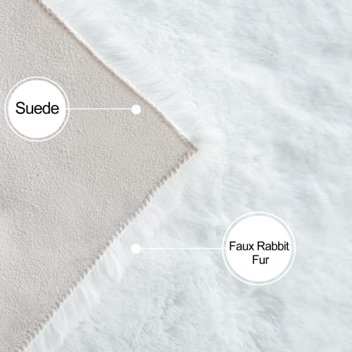 White Faux Rabbit Fluffy Fur Area Rugs for Bedroom Living Room Machine Washable Shag Rug 4x6 Nursery Rug Teen Room Decor