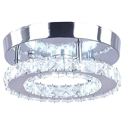Crystal Chandelier Lights, Modern Round LED Crystal Ceiling Light Pendant Lamp, Flush Mount Crystal Chandeliers Fixture for Dining Room Bedroom Livingroom Hallway （White Light）