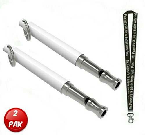Set of 2 Dog Training Whistles with Lanyard, Adjustable Pitch, Obedience, Barking & Training Aid (White)