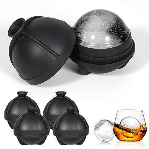 Round ice cube mold ，Funnel-Makes 2.5 Inch Large Ice Cube Trays for Whiskey Ice Sphere Maker - 4 Pack Ice Ball Molds-BPA Free