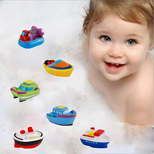 DQTYE 6Pcs Bath Toy Floating Boats, Baby Soft Squirt Bathing Toys Bathtub Cartoon PU Rubber Ship Water Game Learning Educational Toy For Kids Toddlers - Image 2