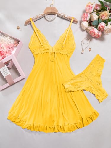 Image of Foxiny Sexy Lingerie Dress 2pcs Women Night Gown with Thong 3XS-6XL