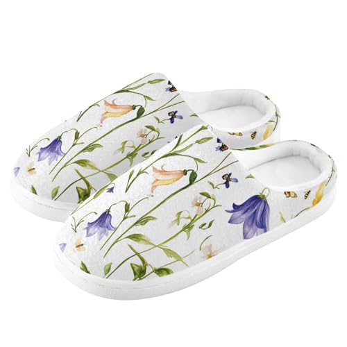 JUNZAN Cartoon Bellflower White Mens Home Cotton Slipper Comfy Memory Foam Bedroom Shoes for Bedroom Birthday Presents 6-74