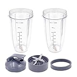 Replacement Cups and Blade, Deluxe Upgrade Kit 32 Oz Cups with Flip Top To-Go Lid & Lip Ring &...