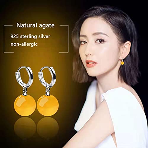 Sainsunrlp S925 Silver Plated Yellow Agate Earrings Beaded Earrings Clip On Earrings Dangle Earrings For Women Jewelry For Women Simple Elegant Earrings #TOP2