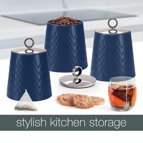 EHC Tea and Coffee Storage Canister Set - Stylish Airtight Jars with Easy Open Lids, Set of 3 in Navy Blue - Image 4