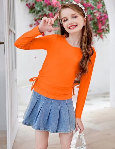 Image of Arshiner Girls Long Sleeve Shirts Ruched Knot Side Tunic Blouse Tee Tops