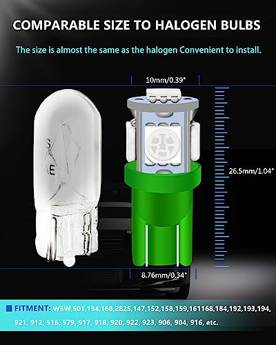 Unxmrff 25-Pack 194 Led Light Bulb, Super Bright T10 Led Bulb Green, 2825 Bulb 5050 Chipset 5-Smd, W5W 168 Led Bulbs Replacement For 12V Car Interior Dome Map Door Courtesy License Plate Lights #TOP1