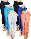 Hercicy 6 Pieces Women Beach Long Sarong wrap Coverups Batik Wrap Pareo with Tassel for Women Sarong for Beach(Classic Colors)