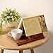 LITIVY Wooden Triangle Bookmark, Small Bookshelf with Drink Holder, Wood Book Reading Rest with Slotted, Book Corner Display Triangle Book Holder (Brown)