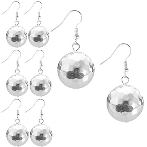 4 Pair Disco Earrings, 60's or 70's Silver Bling Ball Earrings Fits for Dance Party Costume Accessories