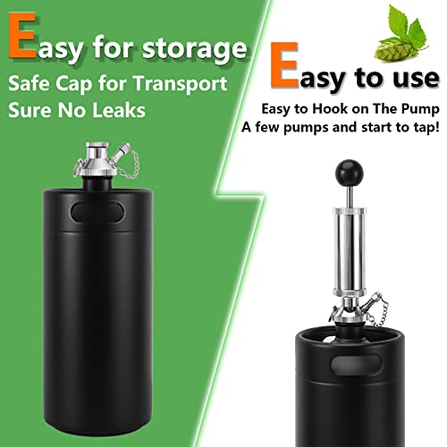 FERRODAY Stainless 128oz Mini Keg Hand Pump Beer Growler Beer Keg Draft Beer Dispenser Pressurized Growler for Beer Mini Keg Hand Pump Picnic Beer Faucet Keg Portable Mini Keg Beer Pump Beer Tap
