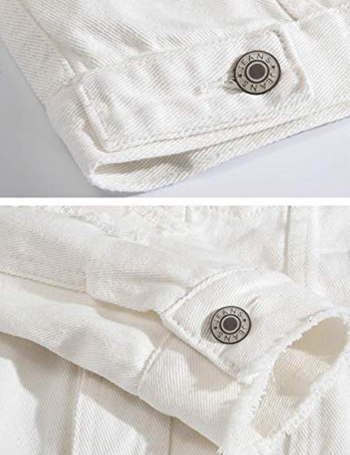 Rexcyril Men's Distressed Denim Jacket Casual Ripped Holes Button Down Trucker Jacket Jean Coat