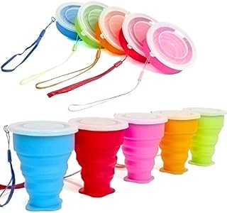 Silicone Collapsible Travel Water Cup,Stouge 5 Pack Portable Camping Cup with Lids Food