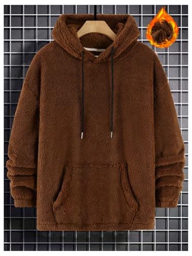 Men's Bear Ear Hoodies Drawstring Long Sleeve Fleece Sweatshirt Fuzzy Pullover Tops3