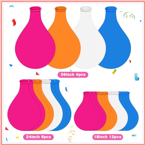 Image of Gejoy 24 Pcs Pool Giant Balloons 36 /24 /18 Inch Jumbo Large Big Latex Balloons Bulk with Ribbon for Pool Decorations Garland Arch Wedding Birthday Supply, Needs to Be Filled with Helium(Colorful)