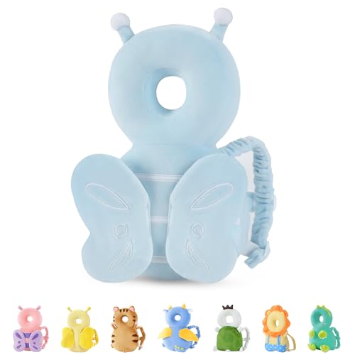 Image of JunNeng Baby Head Protector Backpack, Toddler Fall Head Protection Cushion, Blue Butterfly