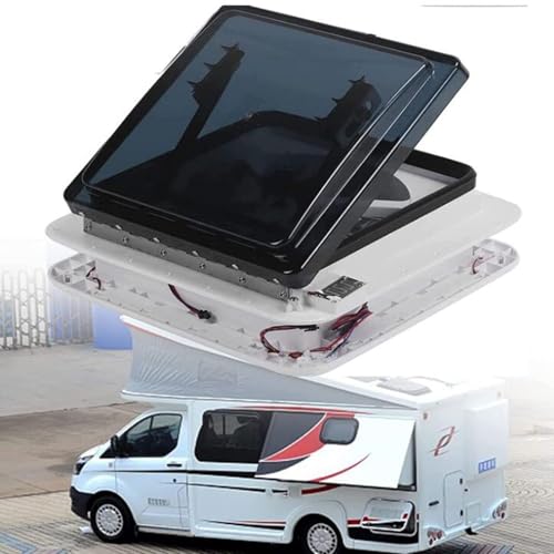 Image of PLYLAY Rv Roof Vent Fan,12v 400x400mm Motorhome Vent Fan Intake and Exhaust Rv Ventilation Exhaust Fan,Manual Van Bathroom Roof Vent Fan with Insect Proof Net for Camper Trailer