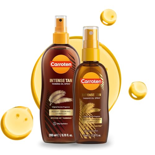 Carroten Intensive Tanning Oil Spray Set | Browning Tan Accelerator | Vitamin E + Carrot & Coconut Oils | Water-Resistant, Silky Hydration | Coconut Fragrance | Made in Greece | 6.7 oz + 2.3 oz