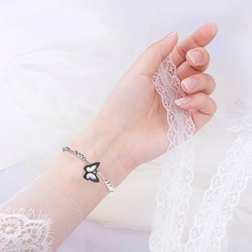 925 Sterling Silver Butterfly Bracelet with Beaded Chain, White Ceramic Charm,hollow out and Adjustable Length,Suitable for Mother's Day and Valentine's Day gifts2