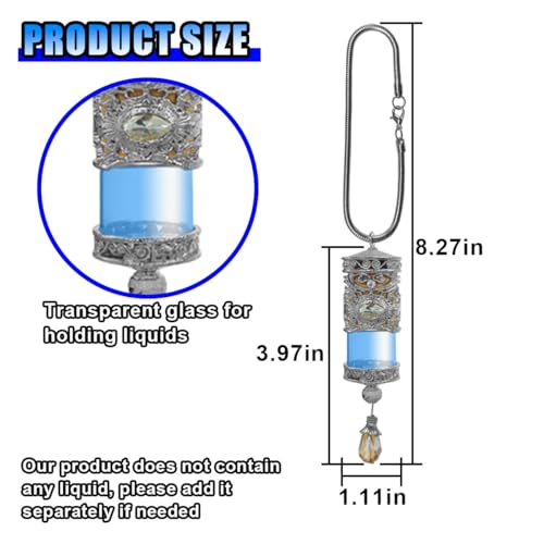 Image of Hanging Car Air Freshener Diffuser, Refillable Essential Oils Empty Perfume Bottle, Alloy Car Aromatherapy Fragrance Perfume Pendant Bottle, Universal Car Interior Ornaments Decor (Silver)