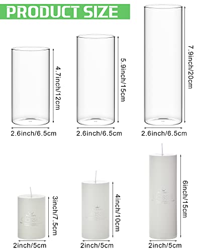 Shihanee Set Of 3 White Pillar Candles And 3 Glass Cylinder Vases Wedding Candle Cylinder Candle Holders Clear Pillar Jar #TOP1