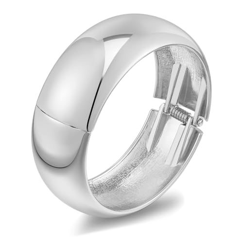 LILIE&WHITE Breiter Armreif Damen Silberfarben – Eleganter Klappverschluss-Armreif mit Hochglanzfinish, Stilvoller Schmuck für Alltag und Besondere Anlässe