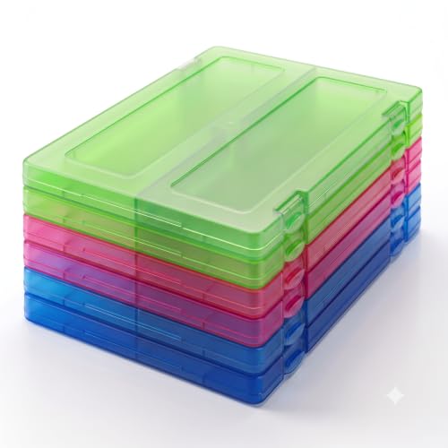 Image of 6 Packs A4 Paper Storage Boxes, 8.5 x 11 Plastic Portable Project Case for US letter Size and A4 paper, Plastic Multi-Purpose Thick Scrapbook Storage Box for Office (12.6 inchL x 9.5 inchW x 0.94 inchH)