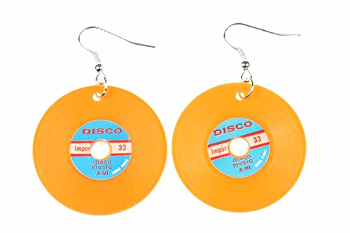 Boucles d'oreille vinyle DJ orange XL bijou musique LP fait main pour femme