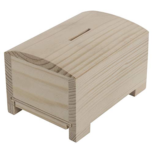 WooDeeDoo Hucha de madera lisa para ahorrar dinero, 125 x 95 x 80 mm, pequeña caja de pecho con apertura inferior deslizante, madera sin pintar y sin terminar para pintar y decorar Cover