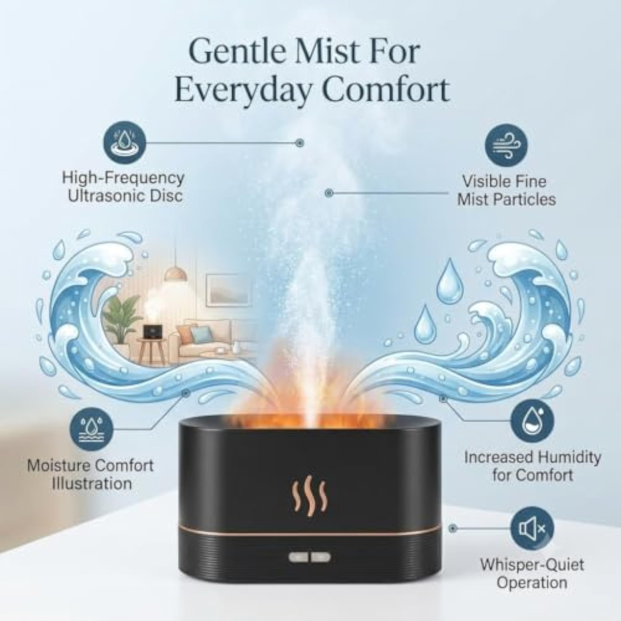 Flame Air Diffuser Humidifier with LED Flame Light