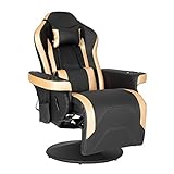 Modern-Depo Massage Video Gaming Recliner Chair Ergonomic High Back Swivel Reclining Chair with Bluetooth Speakers, Cupholder, Headrest, Lumbar Support, Adjustable Backrest and Footrest, Black Gold