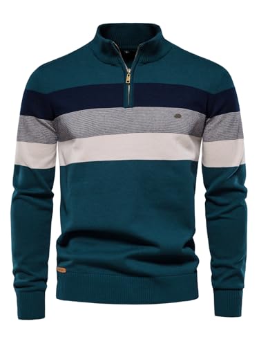 Men's Quarter Zip Pullover Sweaters Lightweight Mock Neck Long Sleeve Knit Sweater for Men