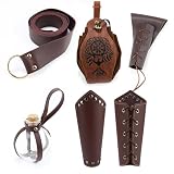 RUIITEN Cintura medievale in stile rinascimentale, 5 pezzi, protezioni per braccia in pelle PU, copertura per pugnale e pozione in sughero, per Halloween e cosplay