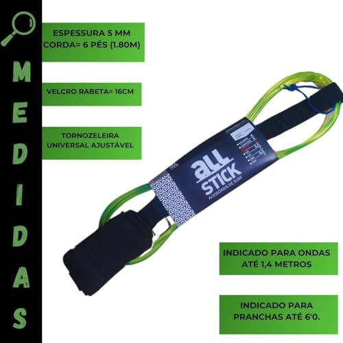 Leash Surf 6 pés 5mm Strep prancha de surf - Cordinha shortboard All Stick c/2 Parafinas Surf + Rasp