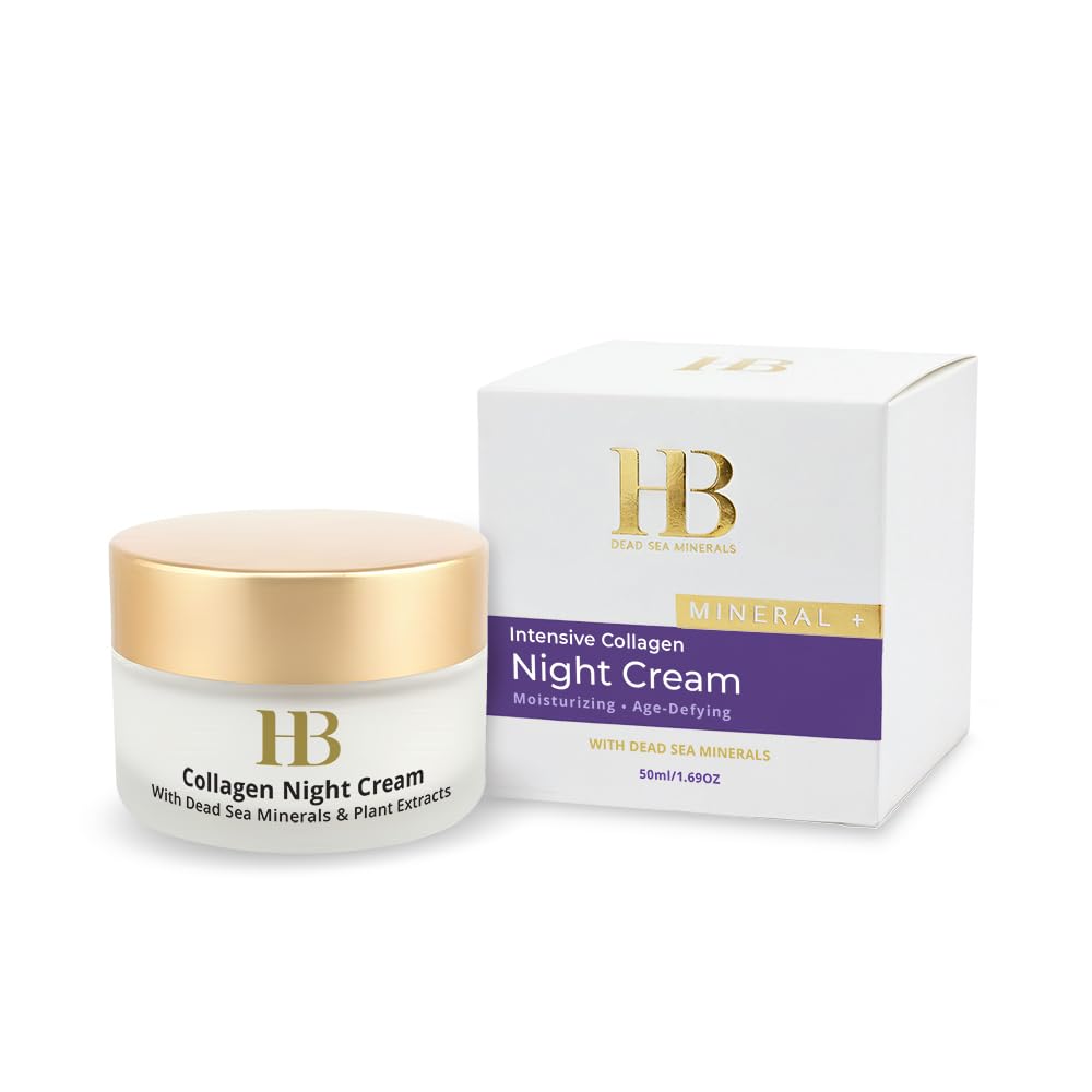 HB Intensive Collagen Night Cream with Dead Sea Minerals – Anti-Aging Night Cream for Women with Aloe, Vitamin C and E & Botanical Oils – Deep Hydrating Facial Moisturizer 50ml.